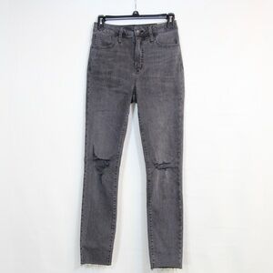Madewell 9 In Curvy Charcoal Grey High Rise Skinny Distressed Raw Hem Jeans NWT
